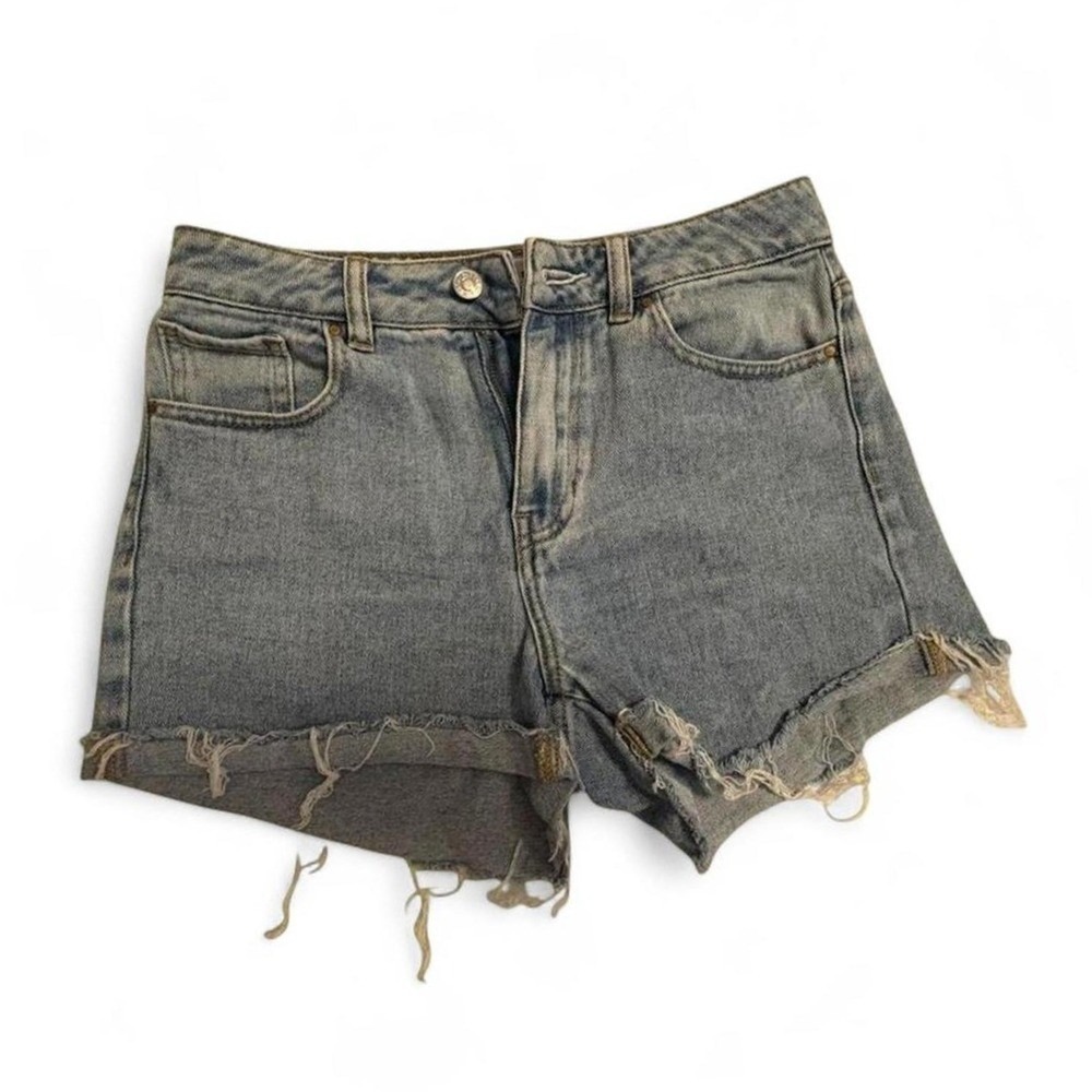 Distressed Denim Shorts High Waisted Frayed Raw Hem Blue Jean Cutoffs